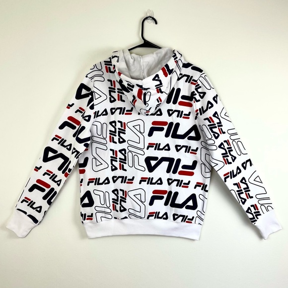 FILA NWT $65 All Over Print Logo White Hoodie Cypress Zip Jacket Large Y2K New - Picture 6 of 11
